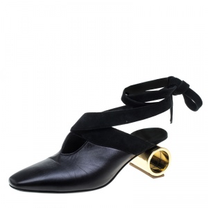 J.W.Anderson Black Leather Ankle Tie Cylindrical Heel Mules Size 37