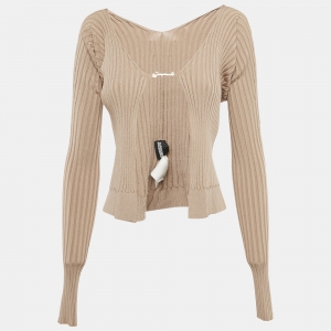 Pre Owned Jacquemus Beige Rib Knit La Maille Pralù Le Raphia Cardigan S