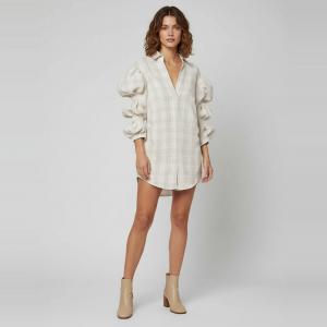 Pre Owned Jacquemus Cream Plaid Print Linen Blend La Robe Santon Mini Shirt Dress S