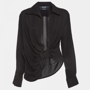 Jacquemus Black Wool Blend Draped Long Sleeve Shirt M
