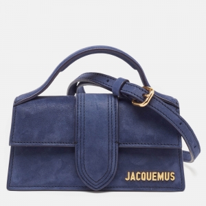 Jacquemus Dark Blue Suede Mini Le Bambino Top Handle Bag
