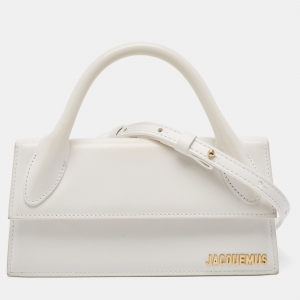 Jacquemus White Leather Long Le Chiquito Top Handle Bag