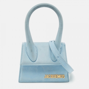 Jacquemus Blue Nubuck Leather Mini Le Chiquito Top Handle Bag