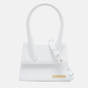 Jacquemus White Leather Le Chiquito Moyen Top Handle Bag