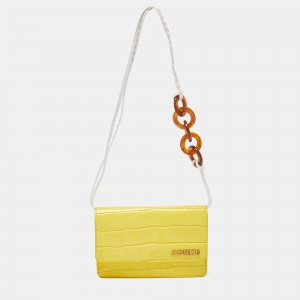 Jacquemus Yellow Croc Embossed Leather La Riviera Shoulder Bag