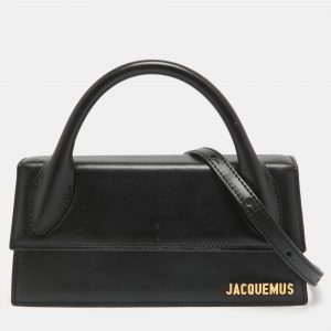 Jacquemus Black Leather Long Le Chiquito Top Handle Bag