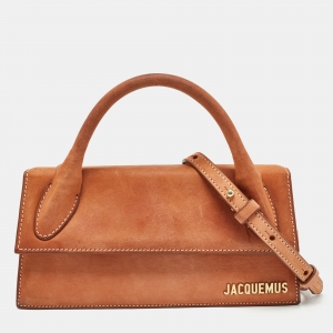 Jacquemus Brown Nubuck Leather Long Le Chiquito Top Handle Bag