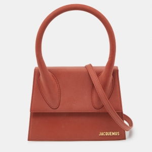 Jacquemus Brick Brown Nubuck Leather Grand Le Chiquito Top Handle Bag