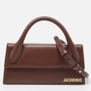 Jacquemus Dark Brown Leather Long Le Chiquito Top Handle Bag