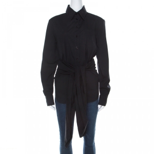 Jean Paul Gaultier Black Cotton Open-Back Tie-Detail Shirt M