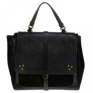 Jerome Dreyfuss Black Leather and Suede Edouard Top Handle Bag