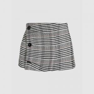 Jil Sander Grey Checkered Button Detail Wool-Blend Waist Belt DE 40