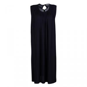 Jil Sander Navy Blue Knit Pleated Sleeveless Dress L
