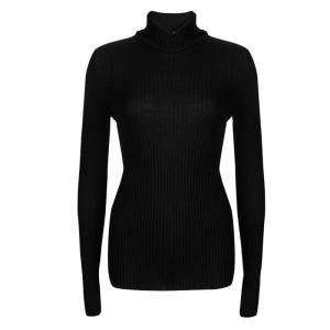Jil Sander Black Cashmere Ribbed Knit Hooded Sweater S