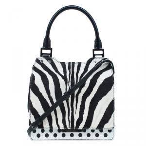 Pre Owned Jimmy Choo Black/White Zebra Print Calf Hair and Leather Amie Satchel