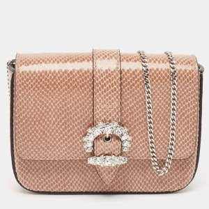 Pre Owned Jimmy Choo Brown/Beige Lizard Embossed Leather Cheri Chain Shoulder Bag