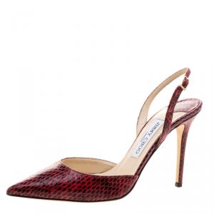 Pre Owned Jimmy Choo Red Python Tilly Pointed Toe Slingback Sandals Size 38