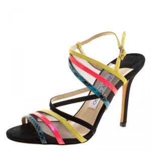 Pre Owned Jimmy Choo Multicolor Leather and Mesh Visby Strappy Sandals Size 36.5