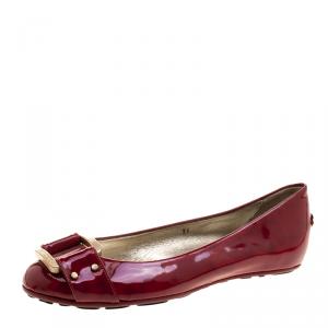 Pre Owned Jimmy Choo Red Patent Leather Morse Buckle Ballet Flats Size 36
