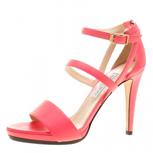 Pre Owned Jimmy Choo Pink Leather Dose Ankle Strap Sandals Size 41