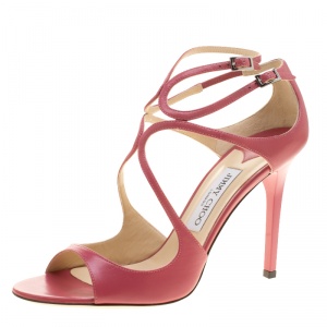 Pre Owned Jimmy Choo Rogue Pink Leather Lang Strappy Sandals Size 40