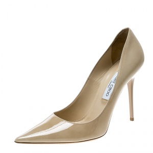 Pre Owned Jimmy Choo Beige Patent Leather Abel Pointed Toe Pumps Size 41