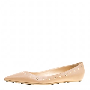 Pre Owned Jimmy Choo Beige Leather Windsor Star Embellished Pointed Toe Flats Size 41