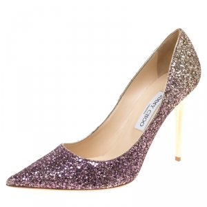 Pre Owned Jimmy Choo Metallic Boho Pink/Gold Degrade Coarse Glitter Abel Pointed Toe Pumps Size 40