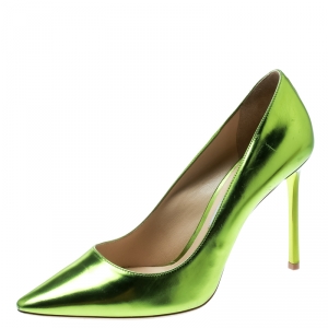 مملوكة مسبقًا Jimmy Choo Metallic Apple Green Leather Romy Pointed Toe Pumps Size 40
