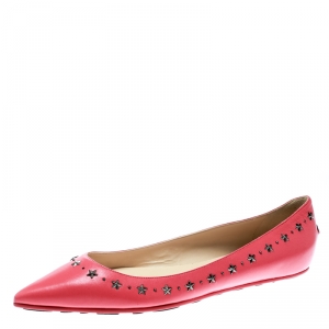 Pre Owned Jimmy Choo Pink Leather Windsor Star Embellished Pointed Toe Flats Size 40