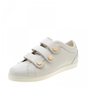 Pre Owned Jimmy Choo White Leather Trainers Low Top Sneakers 38