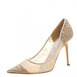 مملوكة مسبقًا Jimmy Choo White Lace Abel Pointed Toe Pumps Size 38.5