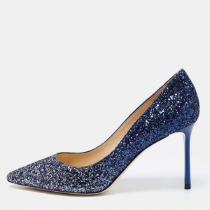 Pre Owned Jimmy Choo Blue Ombre Coarse Glitter Romy Pumps Size 37.5