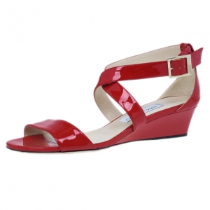 Jimmy Choo Red Patent Chiara Wedge Sandals Size 37.5