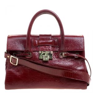 Jimmy Choo Dark Red Lizard Embossed Patent Leather Rosalie Satchel