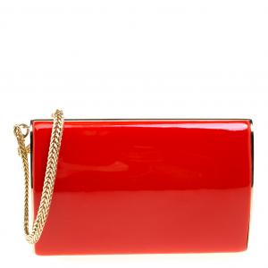 Pre Owned حقيبة كلاتش جيمي تشو حمالة معصم سلسلة كارمن جلد لامعة حمراء