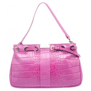 Jimmy Choo Pink Croc Embossed Leather Shoulder Bag