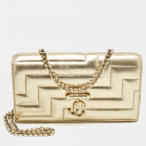 Jimmy Choo Gold Quilted Leather Avenue Wallet On Chain