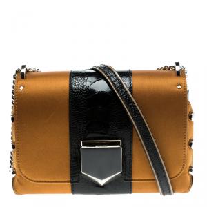 Pre Owned Jimmy Choo Orange Satin and Ostrich Leg Lockett Shoulder Bag