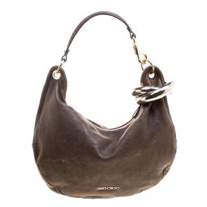 Pre Owned Jimmy Choo Dark Beige Leather Small Solar Hobo