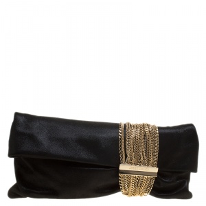 مملوكة مسبقًا Jimmy Choo Black Shimmering Leather Chandra Clutch