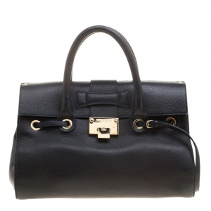 Jimmy Choo Navy Blue Grainy Leather Rosalie Top Handle
