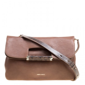 Jimmy Choo Brown Leather Ziad Foldover Messenger Bag