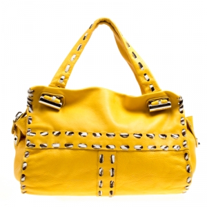 Pre Owned Jimmy Choo Yellow Leather and Calfhair Trim Tote
