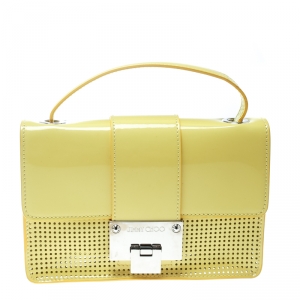 Jimmy Choo Yellow Perforated Patent Leather Rebel Crossbody Bag
