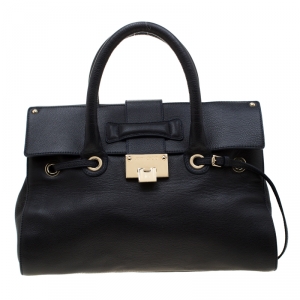 Jimmy Choo Navy Blue Grainy Leather Rosalie Top Handle