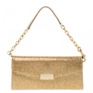 مملوكة مسبقًا Jimmy Choo Gold Lame Glitter Riane Clutch