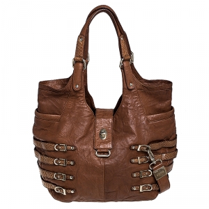 مملوكة مسبقًا Jimmy Choo Brown Leather and Snakeskin Trim Bree Hobo