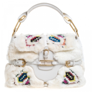 Jimmy Choo White Leather and Fur  Tulita Shoulder Bag
