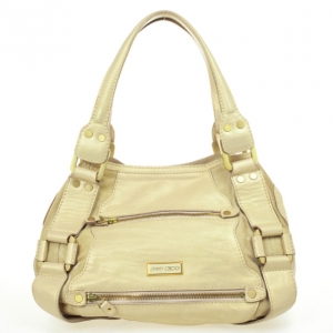 Pre Owned Jimmy Choo Gold Metallic Leather Mahala Tote Bag